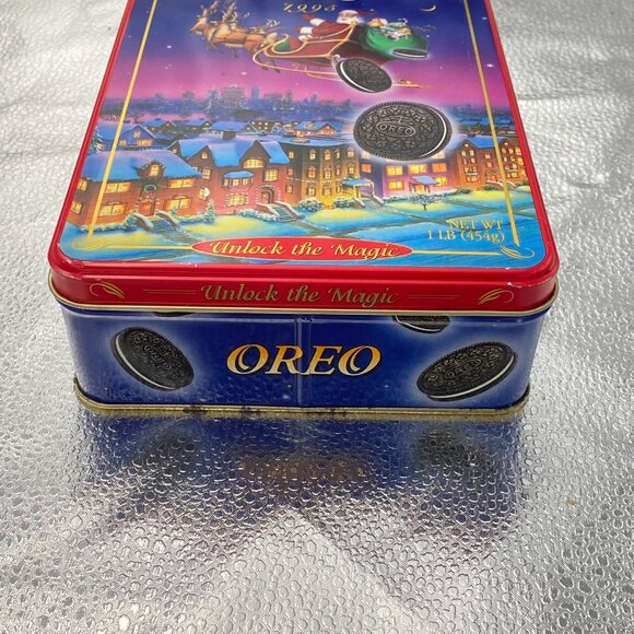 VTG Christmas Oreo Collectible Tin Container 1995 Santa Claus Unlock The Magic - Picture 3 of 15